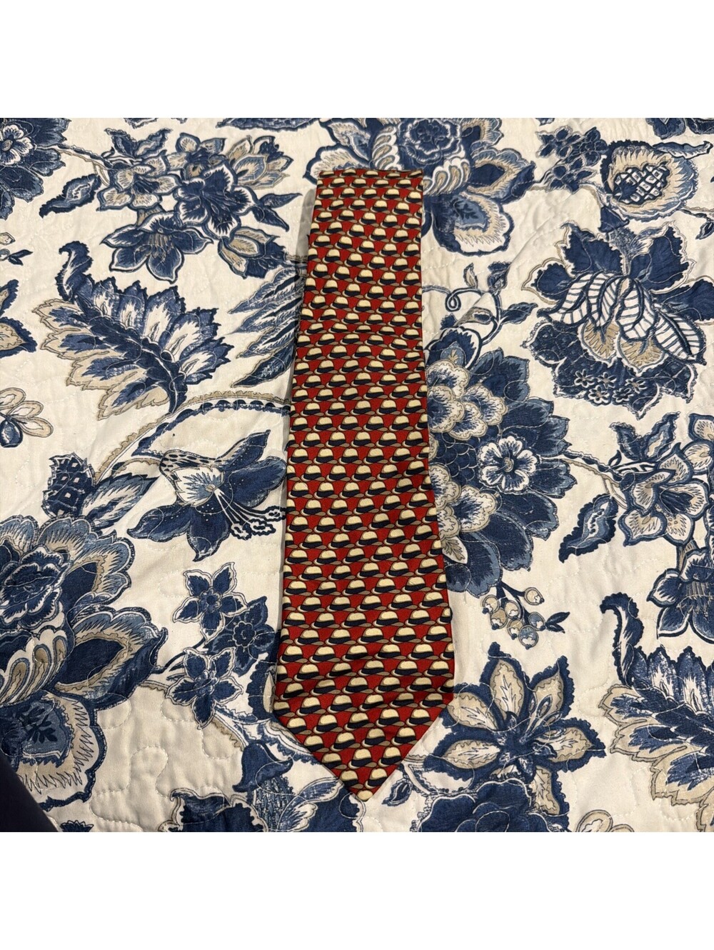GORGEOUS Harrods of London Red With Bowler Hats Motif Silk Tie Made in England